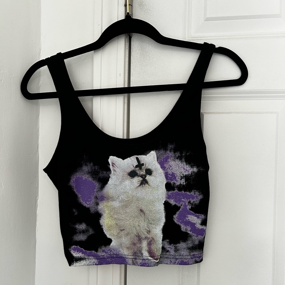Cat upside down cross crop top